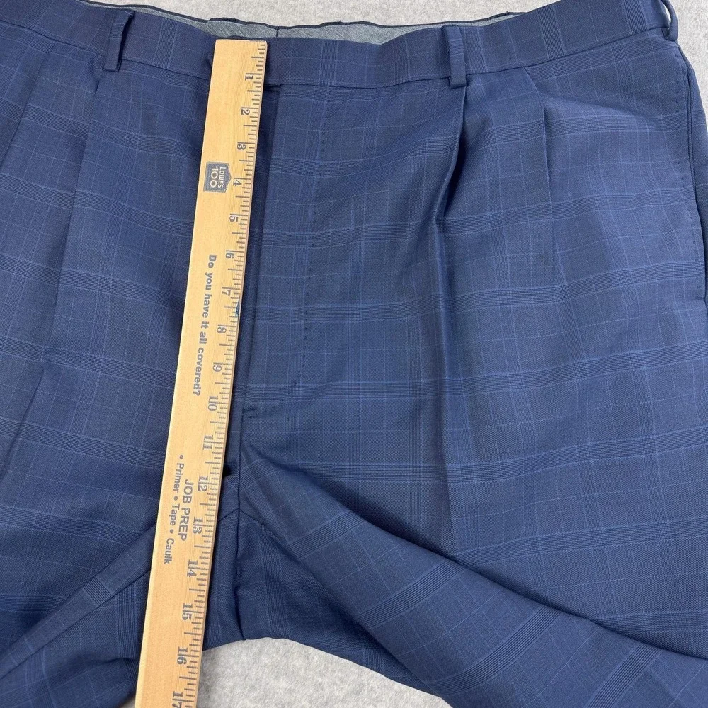 J Hilburn Dress Pants Mens 42x31 Blue Plaid‎ Vitale Barberis Wool Pleated Cuffed